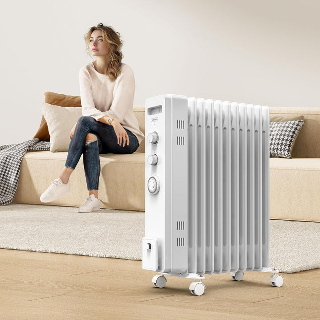 VonHaus 11 Fin Oil Filled Radiator with Timer – 2500W Electric Heater, White