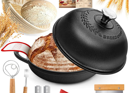 NZQXJXZ Cast Iron Dutch Oven 5QT – Non-Stick Pot with Lid & Bread Baking Set