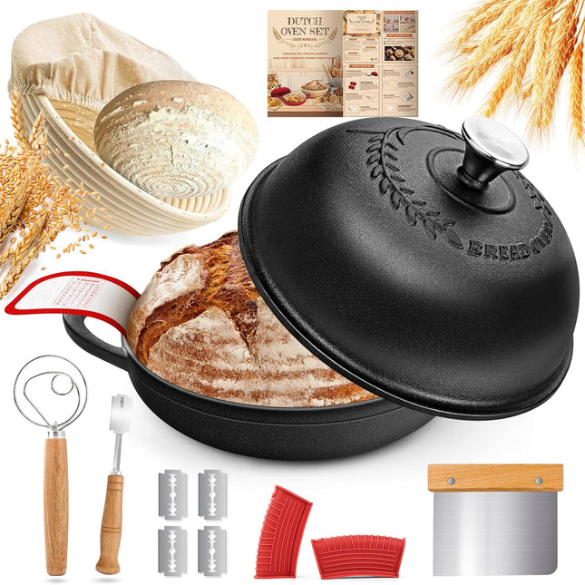 NZQXJXZ Cast Iron Dutch Oven 5QT – Non-Stick Pot with Lid & Bread Baking Set
