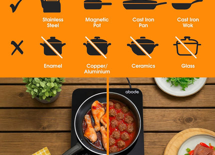 Abode AINDH1002 2000W Portable Induction Hob with Touch Control – Black