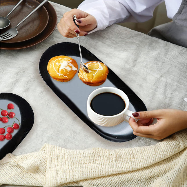 Hioph 2‑Pack Black Stainless Steel Serving Trays – 9" for Tea, Coffee & Snacks