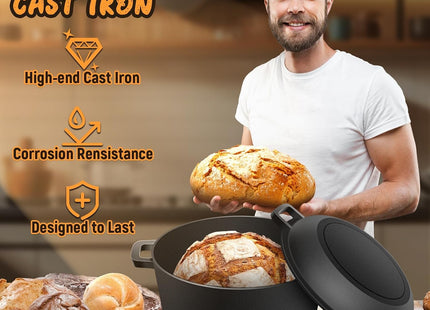 NZQXJXZ 5QT Cast Iron Dutch Oven Bread Baking Kit with Skillet Lid & Basket