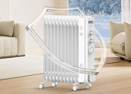 VonHaus 11 Fin Oil Filled Radiator with Timer – 2500W Electric Heater, White