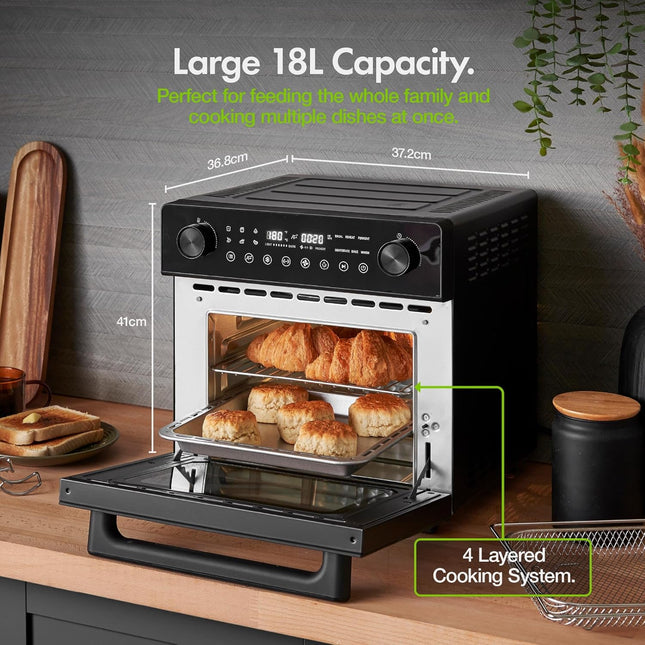 VonShef 18L Air Fryer Oven – 14-in-1 Digital Convection Oven with Rotisserie, 1500W