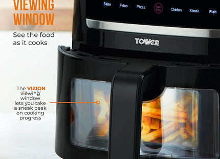 Tower T17116 Vortx Eco Saver 4L Air Fryer with Vizion Viewing Window 1350W Black