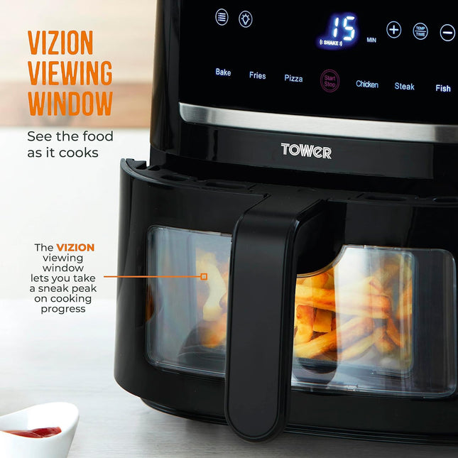 Tower T17116 Vortx Eco Saver 4L Air Fryer with Vizion Viewing Window 1350W Black