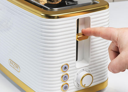 Salter Palermo 2 Slice Toaster 930W – Wide Slots, 7 Browning Levels, White & Gold