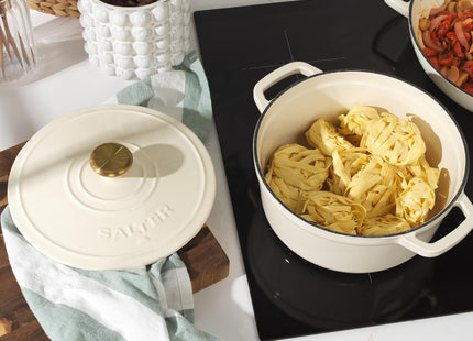 Salter Chester 24cm Cast Iron Casserole Pot – 3.4L Enamel Dutch Oven, Cream