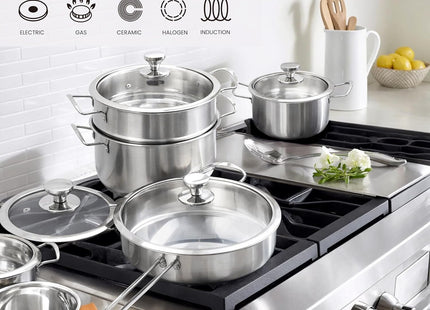 Stainless Steel Cookware Set – Pots & Pans with Lids, Oven Safe, Stay-Cool Handles