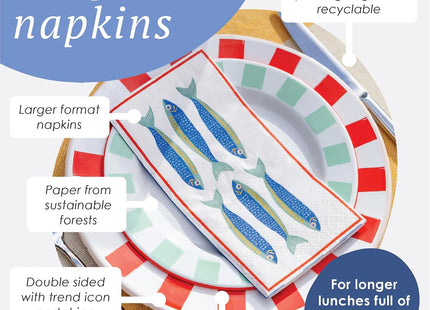 Talking Tables Fish Long Lunch Paper Napkins 40cm – 16 Pack, 3-Ply FSC Recycled Paper