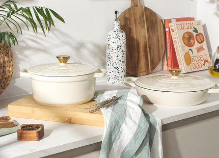 Salter Chester 24cm Cast Iron Casserole Pot – 3.4L Enamel Dutch Oven, Cream