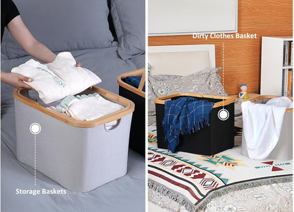 efluky 43L Foldable Laundry Basket & Storage Hamper with Bamboo Handles