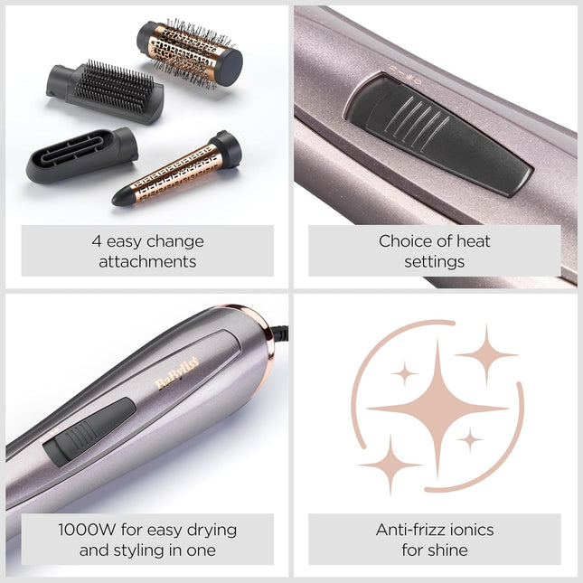 BaByliss Air Style 1000W 4-in-1 Hair Dryer Brush & Styler with Ionic Frizz Control - EU Plug