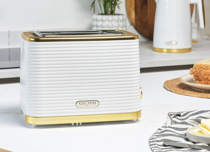Salter Palermo 2 Slice Toaster 930W – Wide Slots, 7 Browning Levels, White & Gold
