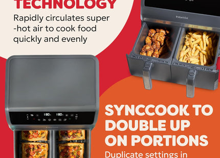 Instant Pot Vortex 8L Dual Basket Air Fryer 1850W 8-in-1 – Truffle Grey