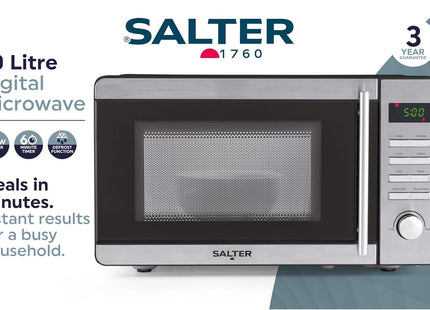 Salter 20L Digital Microwave 800W – Stainless Steel & Black, Defrost, 10 Power Levels