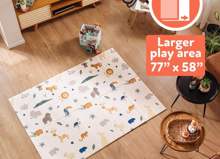 Nuby Foldable Reversible Play Mat Safari – Waterproof Baby Floor Mat 147 x 196 cm