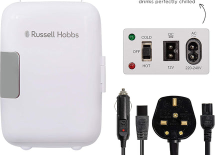 Russell Hobbs 4L Mini Cooler & Warmer 6 Can Portable Fridge White – RH4CLR1001