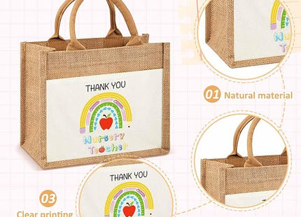 Xuniea 2 Piece Nursery Teacher Gift Set – Jute Tote & Cosmetic Pouch