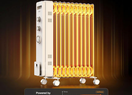 VonHaus 11 Fin Oil Filled Radiator with Timer – 2500W Electric Heater, White