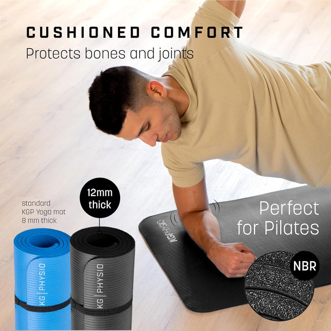 KG Physio 12mm Thick Non-Slip Yoga Mat – High-Density NBR Foam Exercise Mat