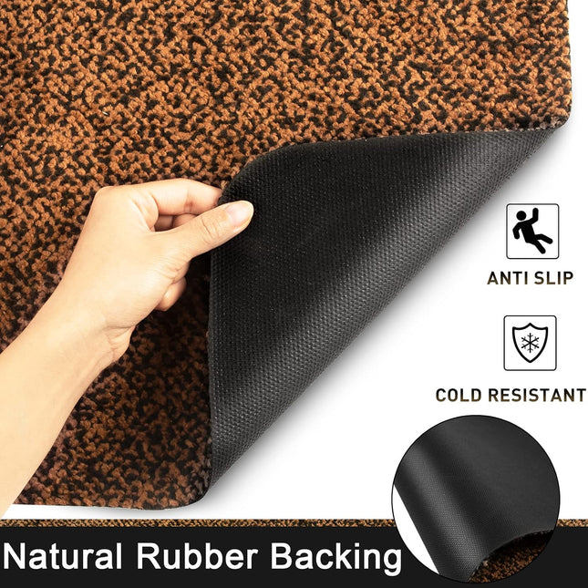 Mibao Indoor & Outdoor Heavy Duty Door Mat 60 x 120cm – Non-Slip Rug, Brown & Black