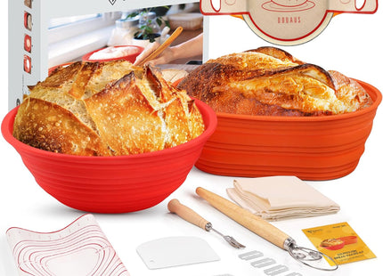 DOQAUS Banneton Bread Proofing Basket Set – 10-Piece Silicone Sourdough Kit