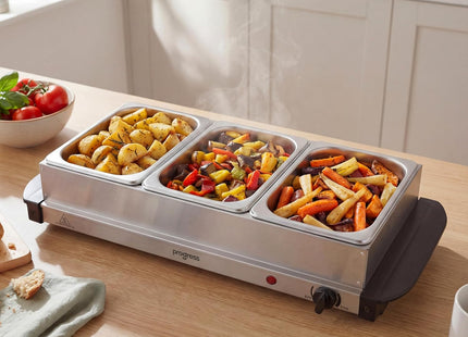 Progress 3 Pan Electric Buffet Server & Food Warmer Tray 4.5L – Silver
