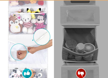 VISATOR Hanging Soft Toy Storage Organiser with 4 Mesh Pockets Over Door White