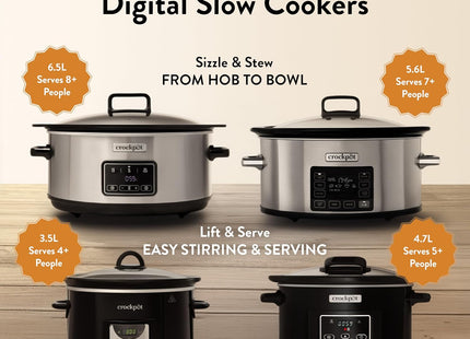 Crock-Pot Sizzle & Stew Digital Slow Cooker 6.5L Induction Hob Safe Bowl CSC112