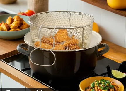 Premier Housewares 5L Deep Fryer with Pyrex Lid – Enamel Steel, Black