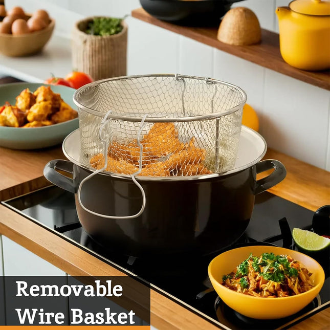 Premier Housewares 5L Deep Fryer with Pyrex Lid – Enamel Steel, Black
