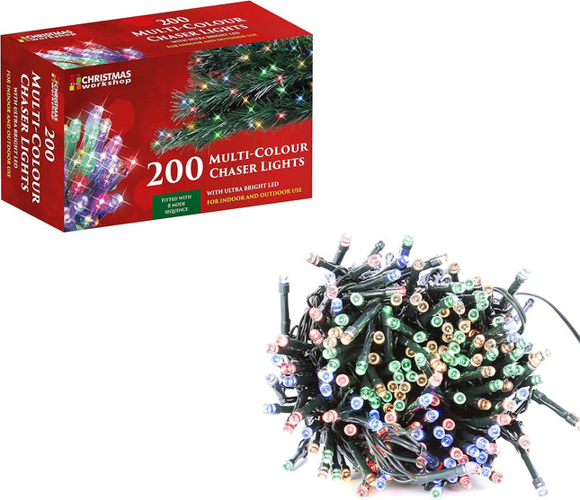 The Christmas Workshop 200 Multi-Coloured LED Christmas Lights – 13.9m Chaser Lights