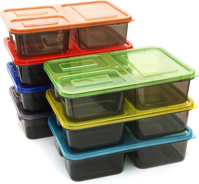 Youngever 7 Sets Bento Lunch Box – Reusable 3-Compartment Meal Prep Containers