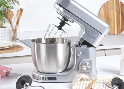 Salter Aspen Stand Mixer 5L 1300W with Stainless Steel Bowl, 8 Speeds & Pulse Silver