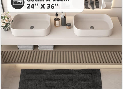 COLOR&GEOMETRY Microfiber Bath Mat 60 x 90cm – Non-Slip Bathroom Rug Black