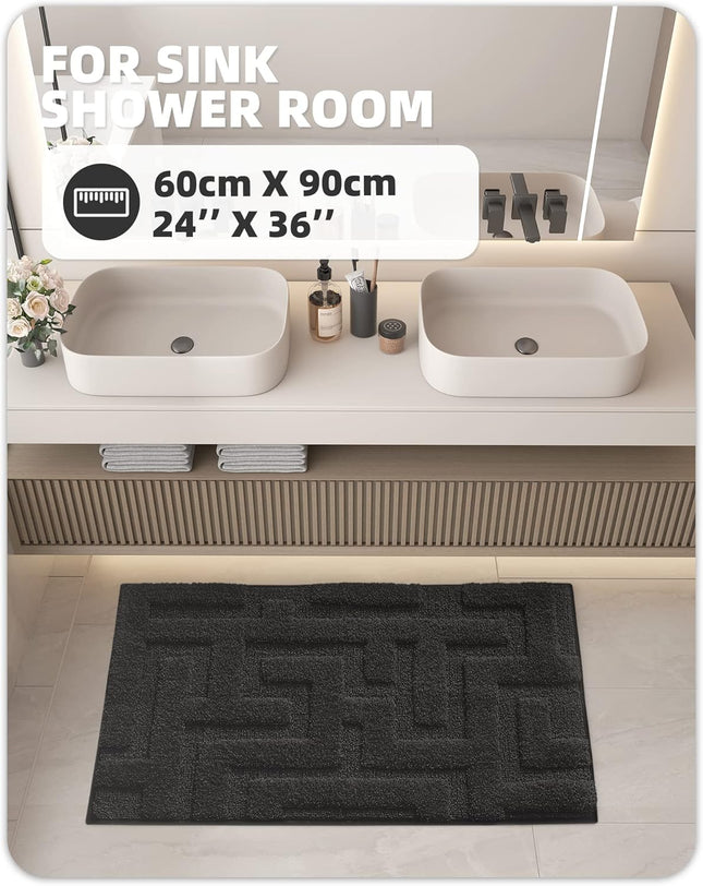 COLOR&GEOMETRY Microfiber Bath Mat 60 x 90cm – Non-Slip Bathroom Rug Black