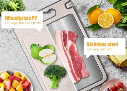 Double Sided 304 Stainless Steel Chopping Board with Wheat Straw PP Non-Slip