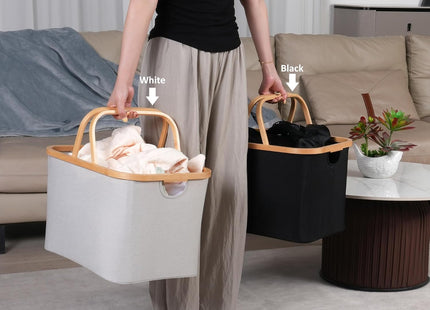 efluky 43L Foldable Laundry Basket & Storage Hamper with Bamboo Handles