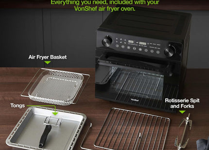 VonShef 18L Air Fryer Oven – 14-in-1 Digital Convection Oven with Rotisserie, 1500W