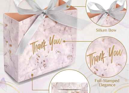 Hacaroa Mini Thank You Gift Bags with Ribbon Silver Marble – 50 Pack