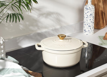 Salter Chester 24cm Cast Iron Casserole Pot – 3.4L Enamel Dutch Oven, Cream