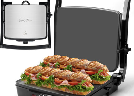 Baker's Friend 2000W Panini Press & Sandwich Maker 4-Slice Grill – Stainless Steel