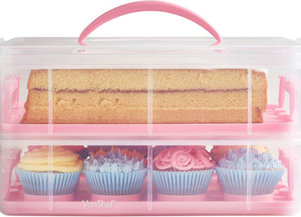 VonShef Cupcake Carrier with Handle – Three and Two Tier Cake Box