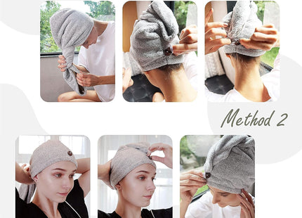 myHomeBody Hair Towel Wrap Quick Drying Charcoal Fibre Hair Turban Grey