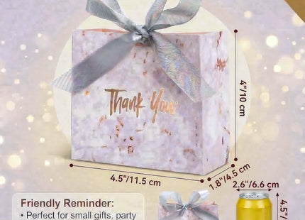Hacaroa Mini Thank You Gift Bags with Ribbon Silver Marble – 50 Pack