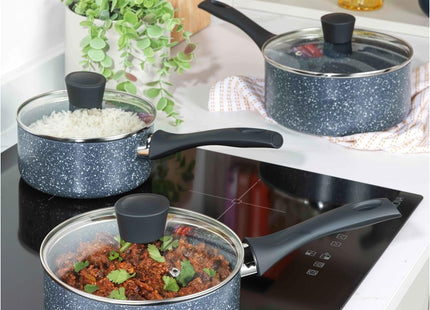 Russell Hobbs Nightfall Stone 3-Piece Saucepan Set – 16/18/20cm
