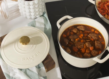 Salter Chester 24cm Cast Iron Casserole Pot – 3.4L Enamel Dutch Oven, Cream