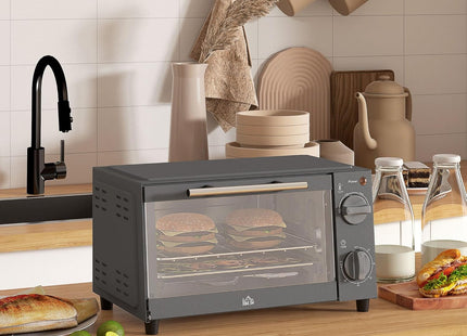 HOMCOM 9L Mini Oven – Compact Countertop Electric Grill & Toaster Oven, 750W Grey