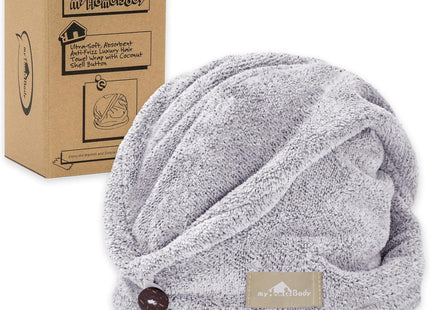 myHomeBody Hair Towel Wrap Quick Drying Charcoal Fibre Hair Turban Grey